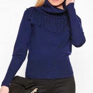 Karen Millen | Blue Fringe Turtleneck Sweater Size XS